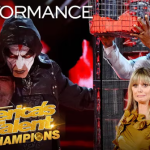 Blindfolded Miki Dark Throws Knives at Heidi Klum! – AGT: The Champions.